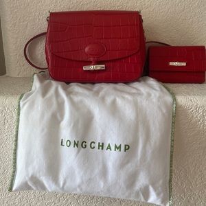 Long champ Red crossbody with matching wallet